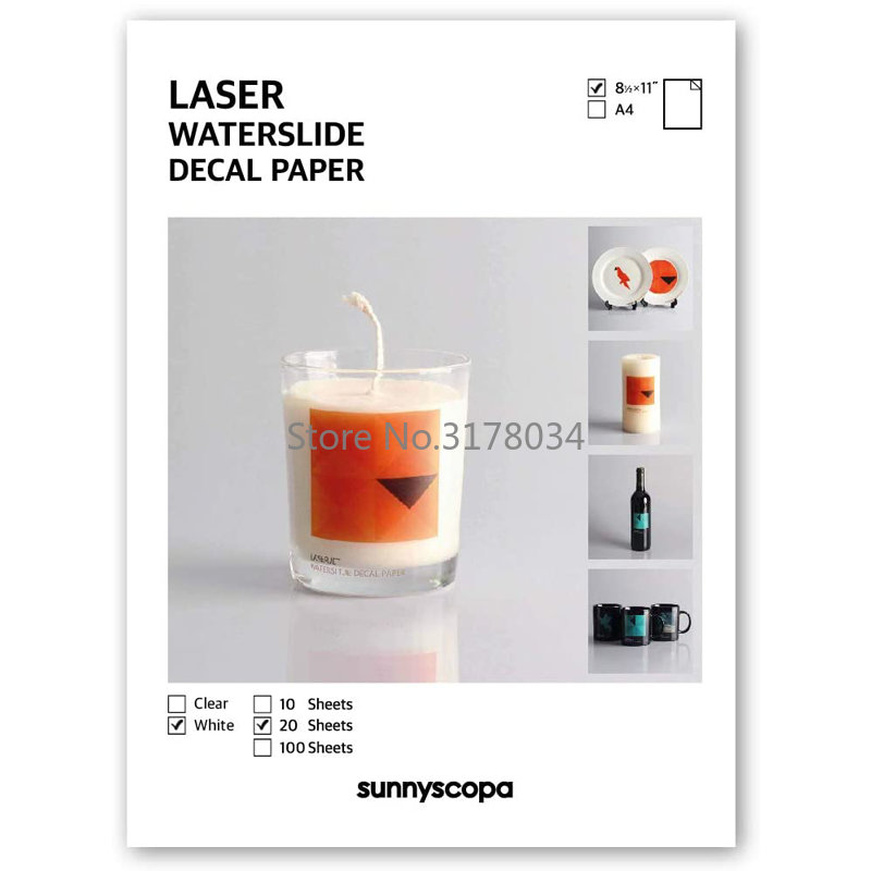 Waterslide Decal Paper - 20 Sheets A4 White color Laser