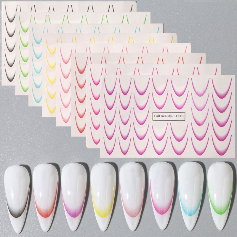 Waterslide Decal Paper - 8pcs Gradient French Nail Art Stickers