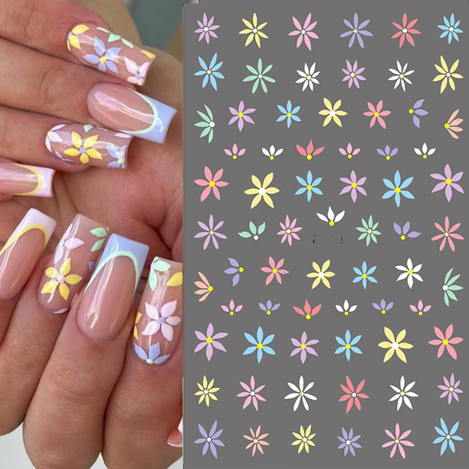 Waterslide Decal Paper - Colorful Flower 3D Nail Stickers Green