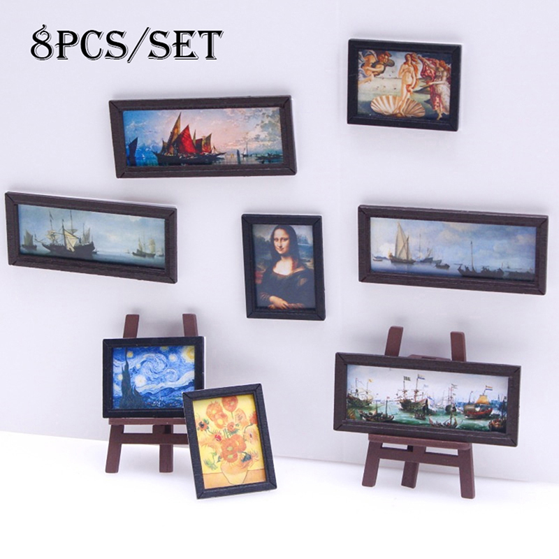 Model Kit Vintage - 8Pcs/Set 1:12 Dollhouse Miniature Vintage Oil