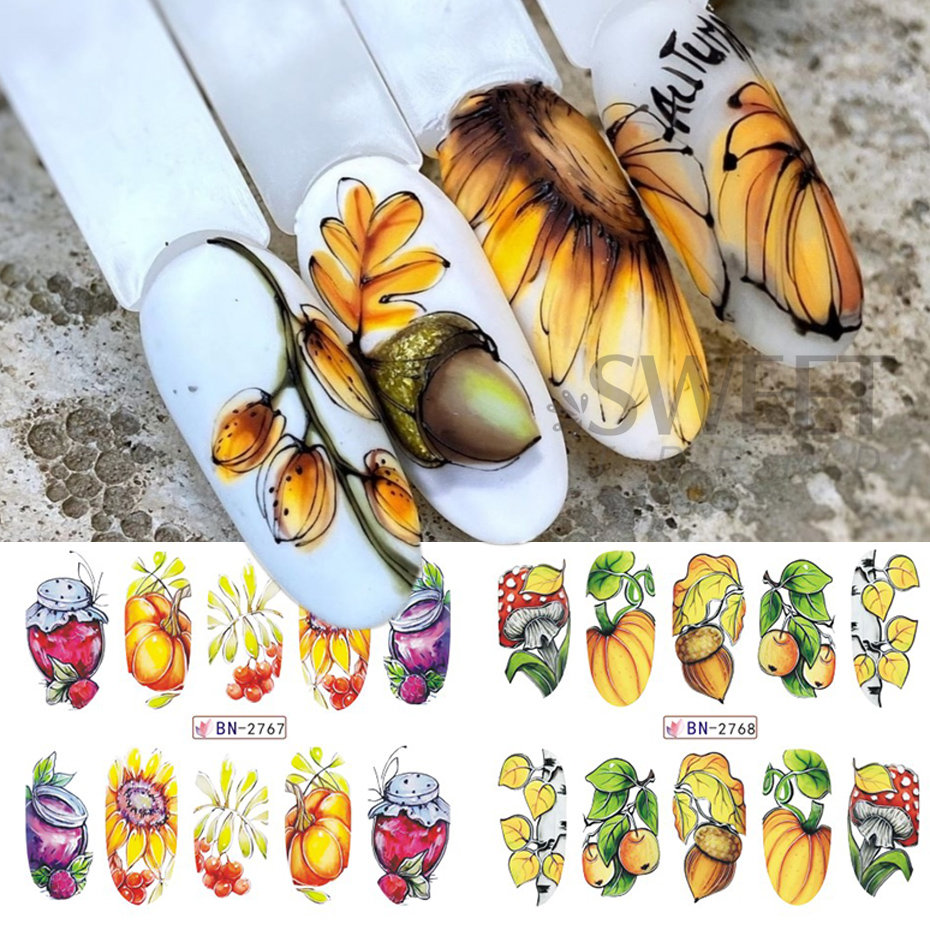 12pcs Autumn Nail Stickers Car - Waterslide Decal Paper ulasan dan harga
