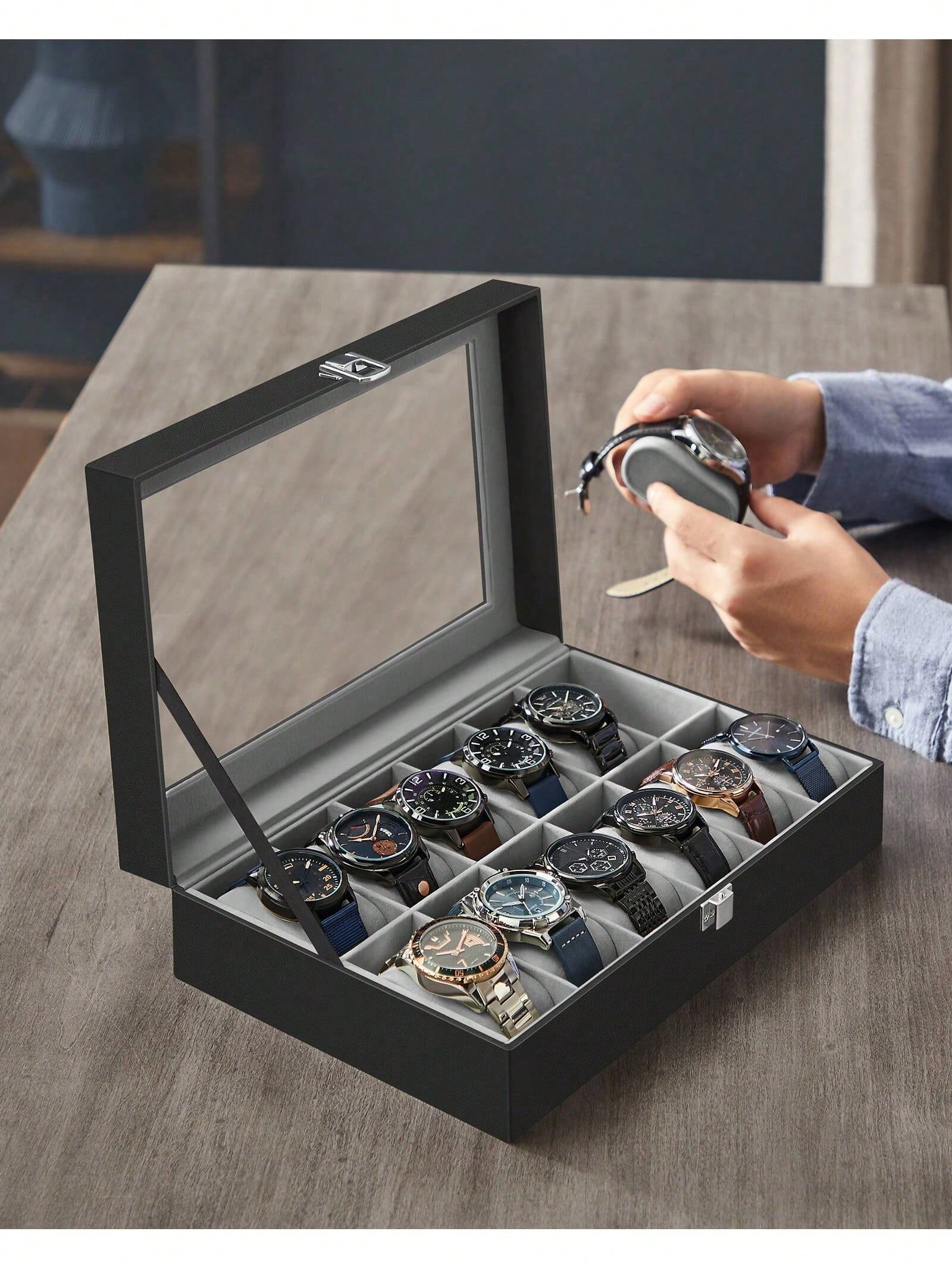12-Slot Lockable Watch Box wit - Model Kit Display ulasan dan harga