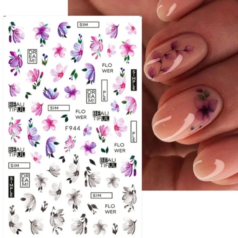 Colorful Flower 3D Nail Sticke - Waterslide Decal Paper ulasan dan harga