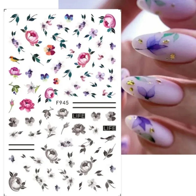 Colorful Flower 3D Nail Sticke - Waterslide Decal Paper ulasan dan harga