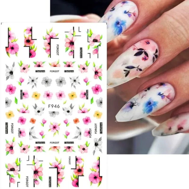 Colorful Flower 3D Nail Sticke - Waterslide Decal Paper ulasan dan harga