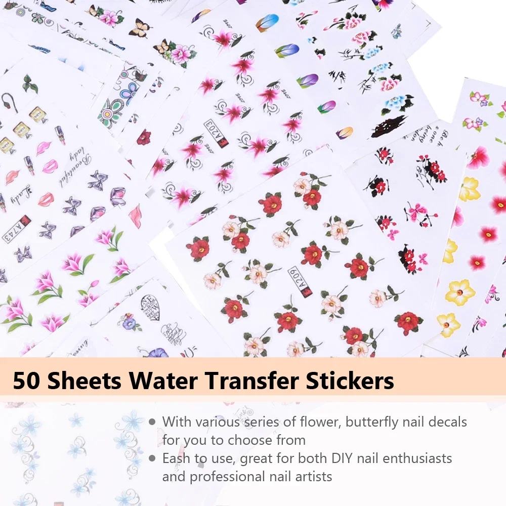 50 Pcs Nail Stickers Mixed Des - Waterslide Decal Paper ulasan dan harga