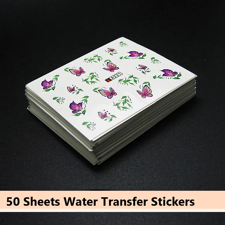 50 Pcs Nail Stickers Mixed Des - Waterslide Decal Paper ulasan dan harga