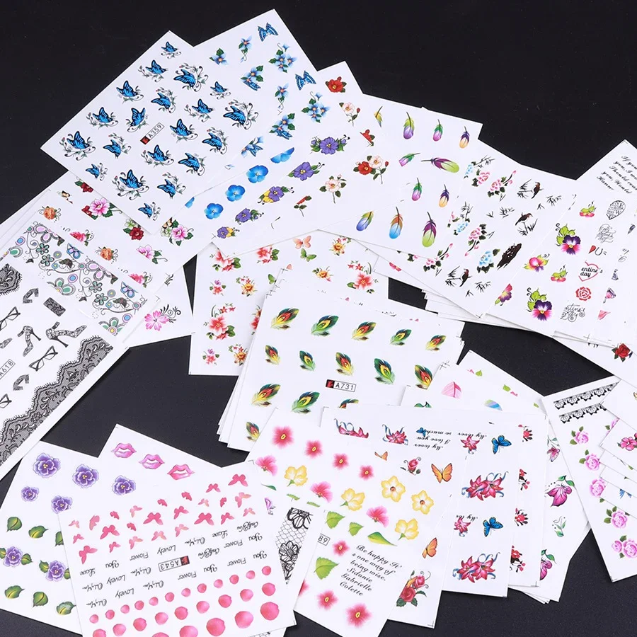 50 Pcs Nail Stickers Mixed Des - Waterslide Decal Paper ulasan dan harga