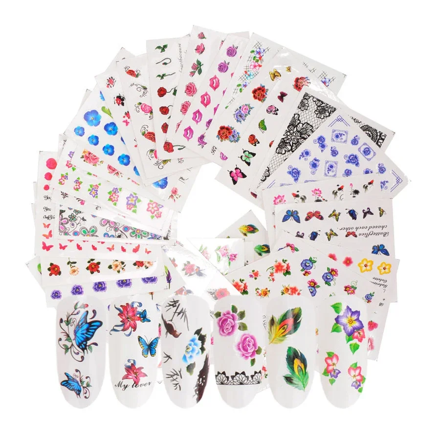 50 Pcs Nail Stickers Mixed Des - Waterslide Decal Paper ulasan dan harga